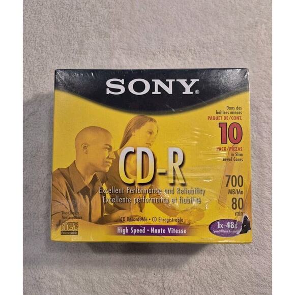 NEW SEALED Sony CD-R 80 Minute 700 MB 48X in Slim Jewel Case (10-Pack) - Picture 1 of 7